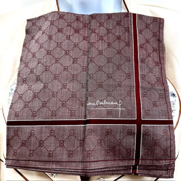 New 2 Classic Pierre Balmain handkerchiefs cotton/si;k 19" Burgendy Blue (68) - Picture 5 of 8